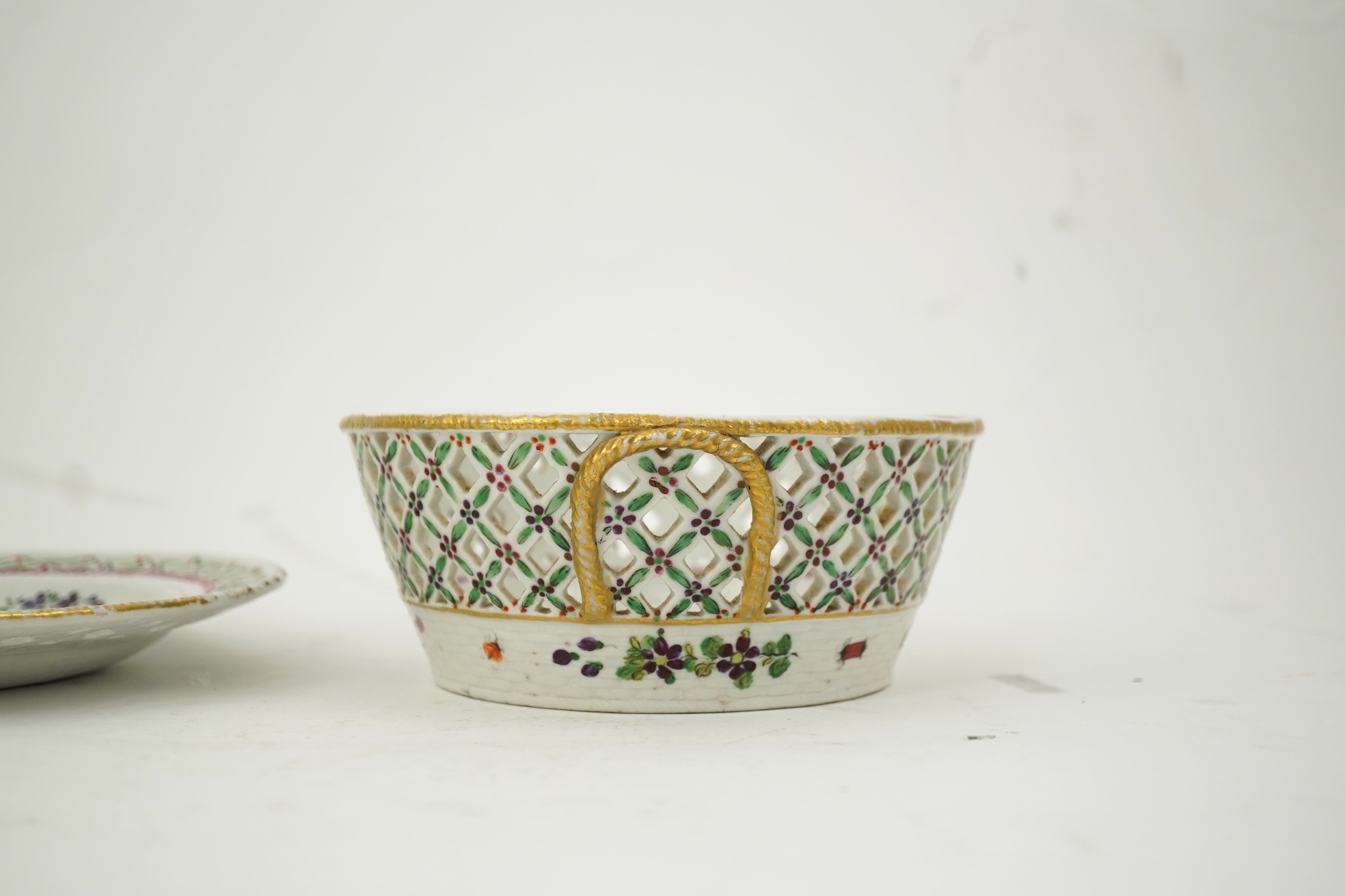 A Chinese export famille rose basket and stand, Qianlong period